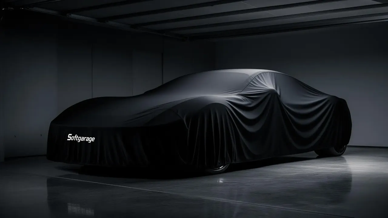Premium Softgarage in Schwarz, maßgeschneidert mit Logo-Druck